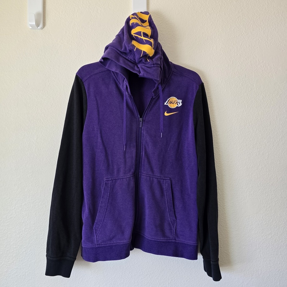 Nike NBA LA Lakers Logo Full Zip Colorblock Hoodie Black Purple Unisex Sz XL